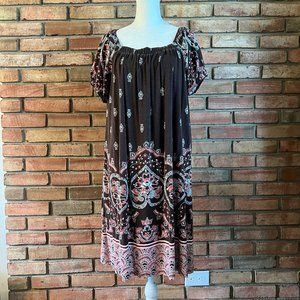 LOFT Brown, Orange, and White, Shift Dress in Size Large